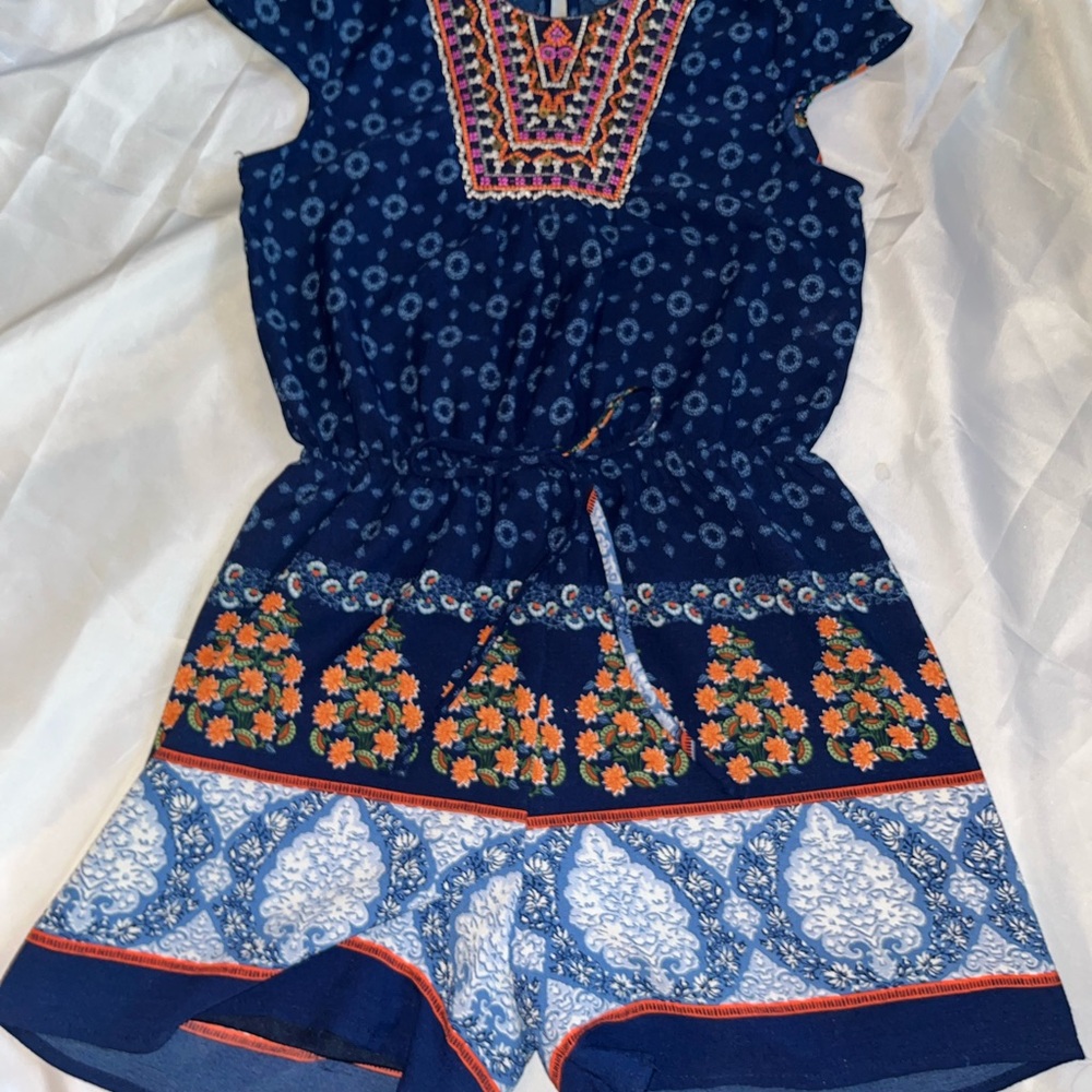 Monteau Navy and Orange Kids Romper
